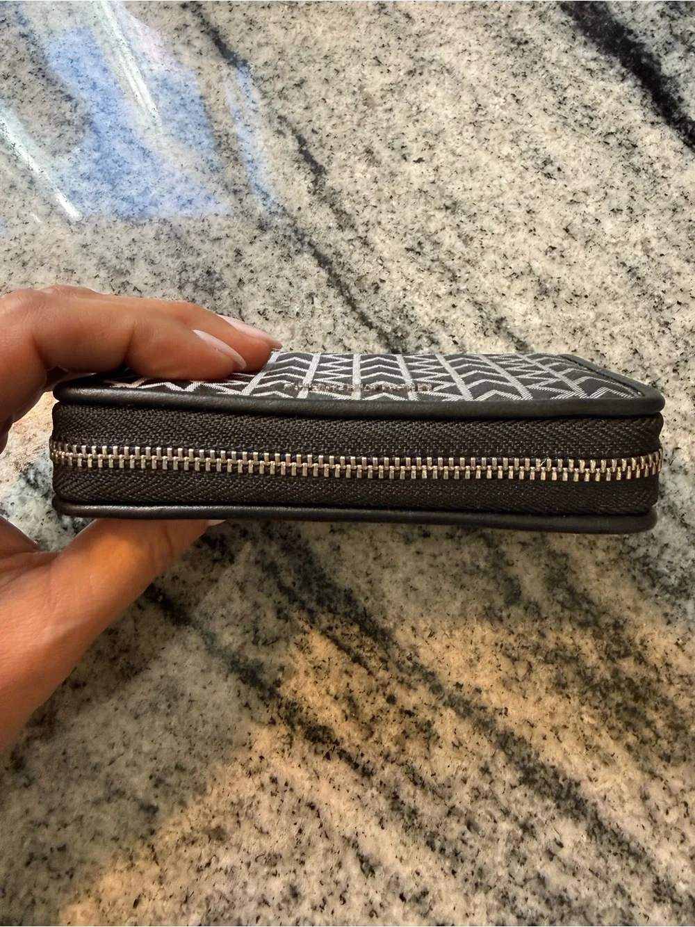 Michael Kors Black and White Monogram Zip Card Holder